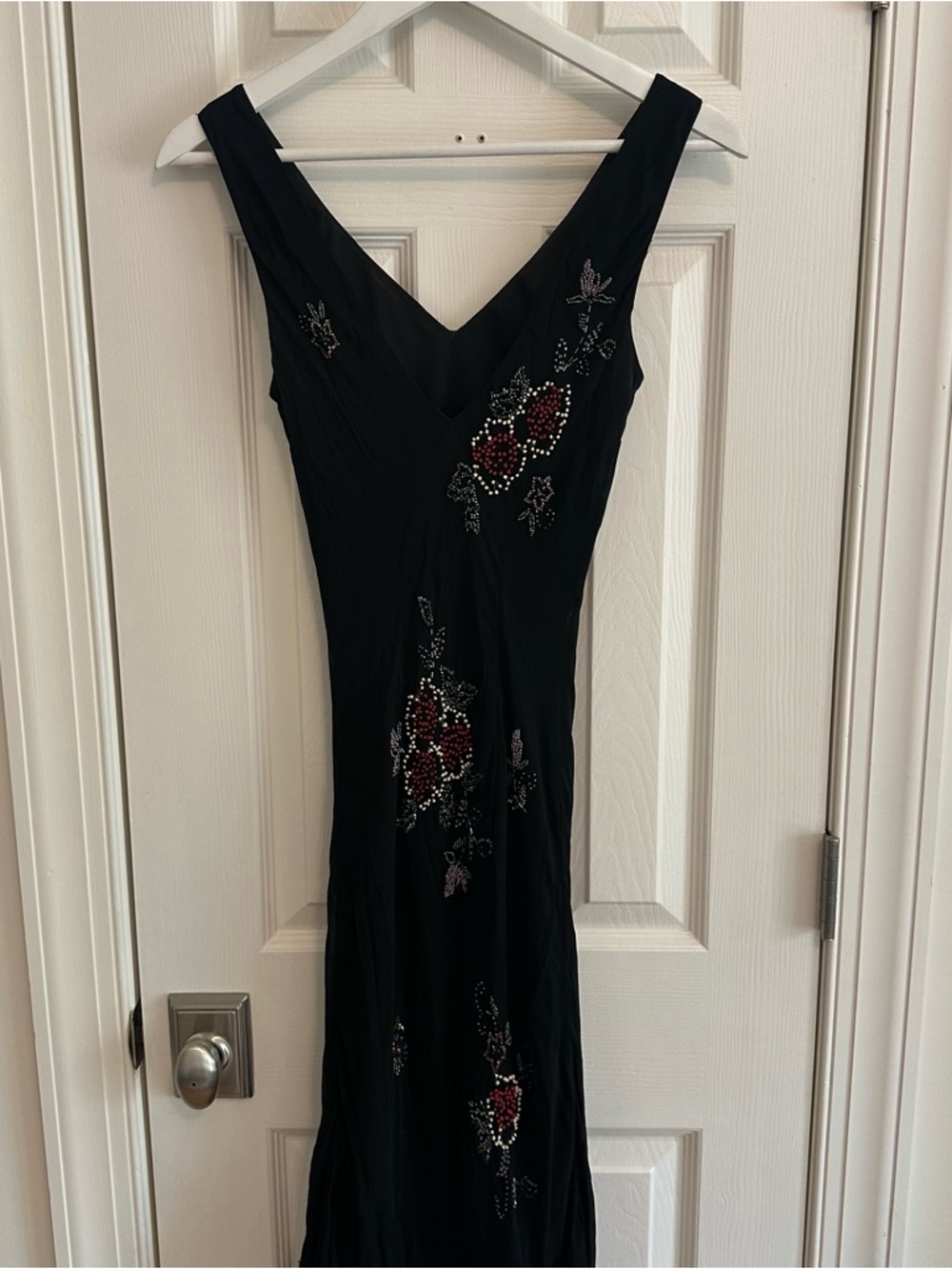 Vintage Sue Wong Black Midi Dress with Embroidered Beaded Floral Embellishments - Picture 7 of 8